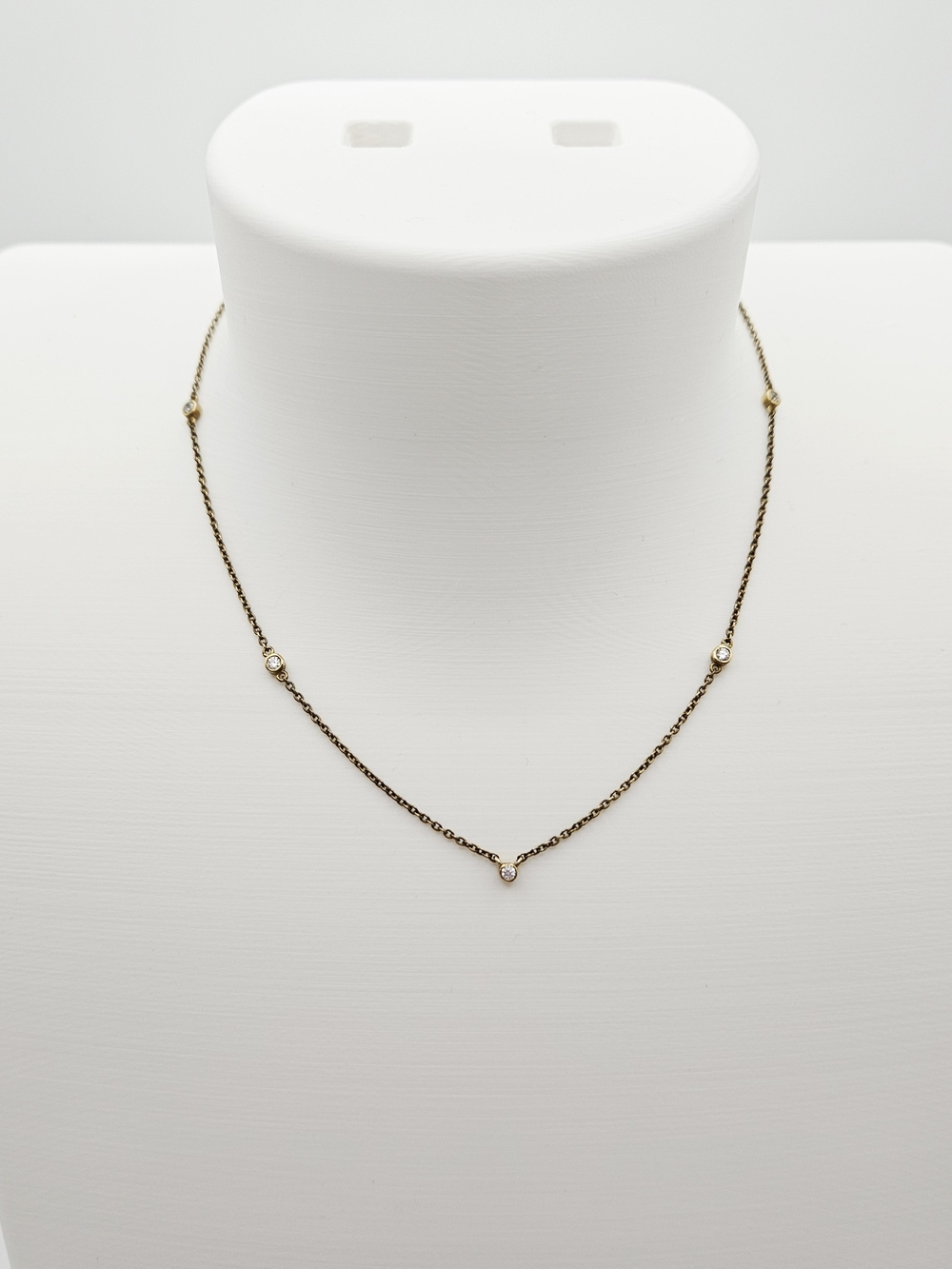 Gold Vermeil Station Necklace with Clear Stone Accents
